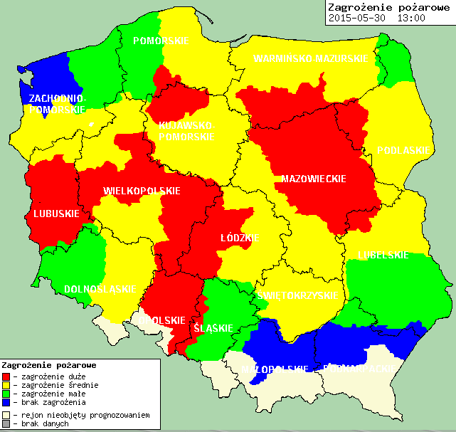 INFORMACJE HYDROLOGICZNO - METEOROLOGICZNE Zagrożenie pożarowe lasów Ostrzeżenia