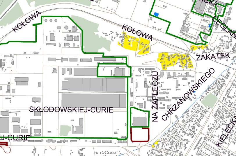 Rysunek 18 : Fragment mapy terenów zagrożonych hałasem: Hałas przemysłowy wskaźnik L DWN [źródło: Mapa akustyczna miasta Torunia] Wyniki mapy akustycznej jednoznacznie wskazują, że działania