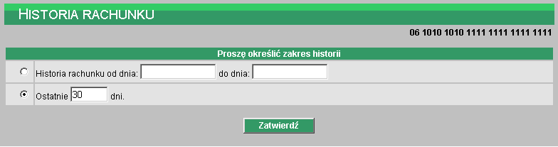 Na tej stronie wyświetlona jest również informacja na jaki dzień i godzinę prezentowany jest stan rachunku. Przycisk Aktualizuj pozwala na pobranie bieżących wartości.