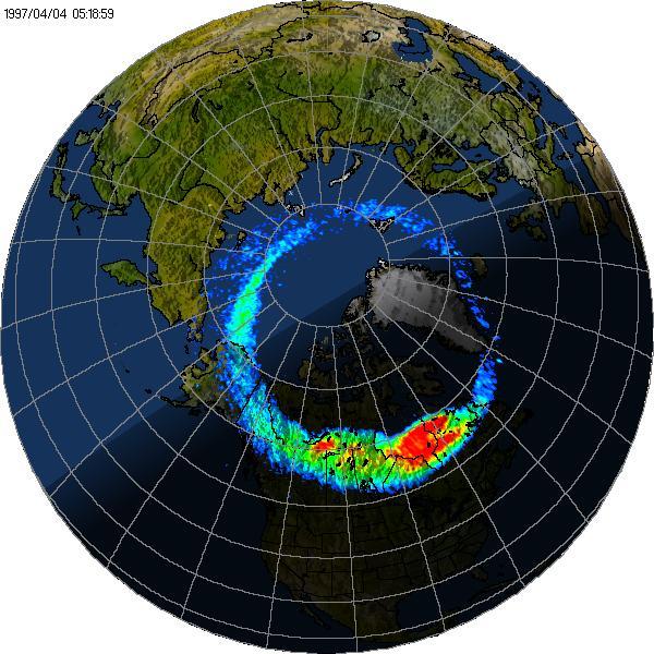 Zorza Polarna Wiatr słoneczny oddziałuje z molekułami atmosfery, wzbudzając ich elektronowo Zorza powstaję jako