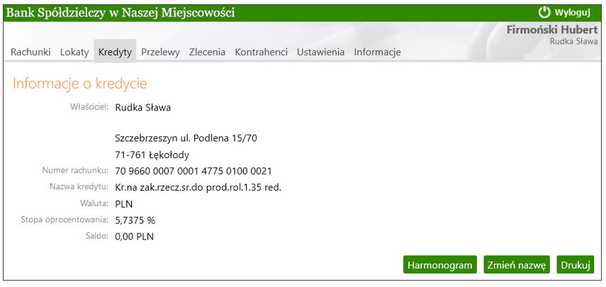 8.1 Lista kredytów Okno Lista kredytów (Rys. 15) dostępne przez wybranie zakładki Kredyty Lista kredytów, zawiera wszystkie dostępne w Serwisie kredyty wybranej firmy lub jednostki organizacyjnej.