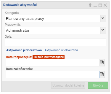 23.2 Czasy pracy Planowane czasy pracy - każdy użytkownik może tu zaplanować czas, w którym będzie pracował. Jest to opcja szczególnie przydatna przy planowaniu grafików pracy.