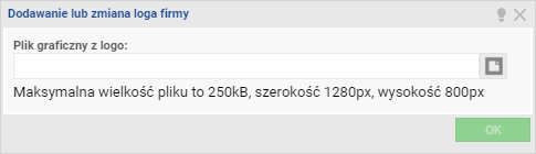 Widok Firma zapewnia także możliwość zarządzania logiem twojej firmy - dodawanie, zmianę oraz usuwanie loga.