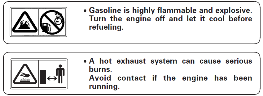 Benzyna jest wysoce łatwopalna, a w pewnych warunkach wybuchowa. Tankuj paliwo w dobrze wentylowanym miejscu i przy zatrzymanym silniku.