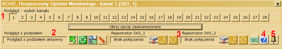 Rozproszony System Monitoringu IXM 2 Obsługa programu XCHC Program XCHC pojawia się w postaci wąskiego poziomego okienka w dolnej części ekranu.