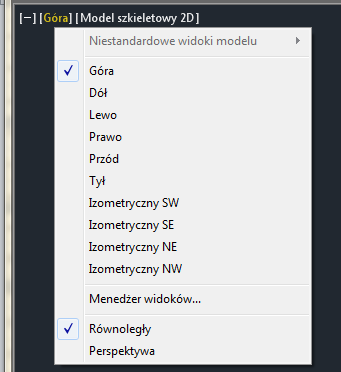 Elementy sterujące rzutnią w przestrzeni MODELu