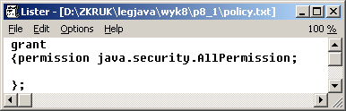 Procedura tworzenia aplikacji korzystającej z RMI w katalogu np. c:\j2sdk1.4.2_04\jre\lib\security należy w pliku java.