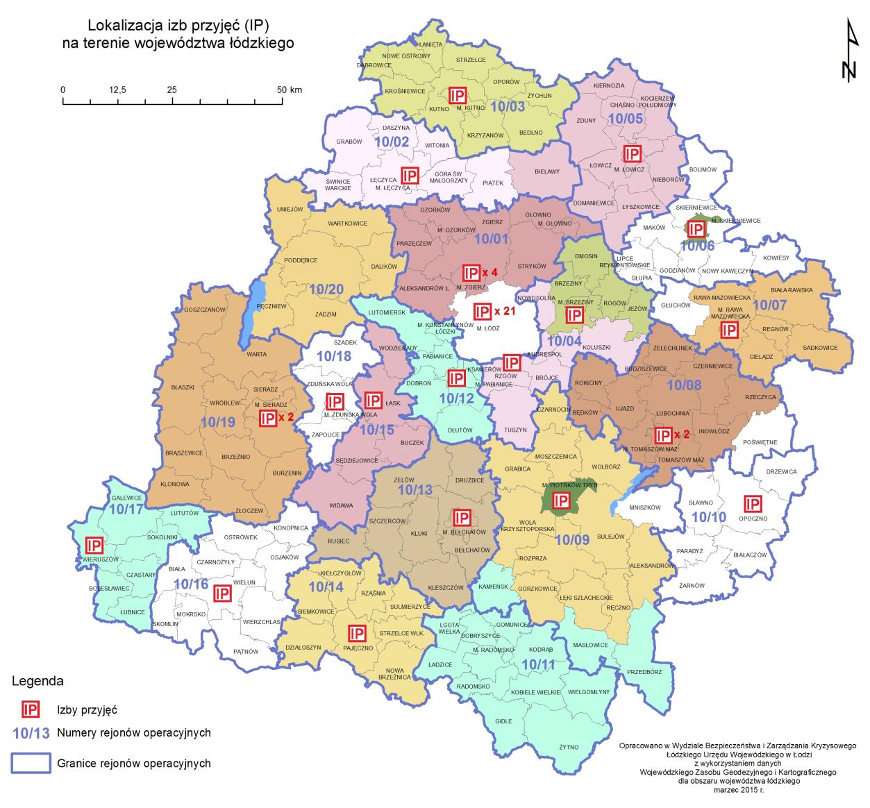 Rysunek 8 Lokalizacja izb przyjęć (IP) na terenie województwa łódzkiego Mapa rozmieszczenia jednostek systemu na terenie województwa łódzkiego - Załącznik nr 25 do Planu działania systemu 6.