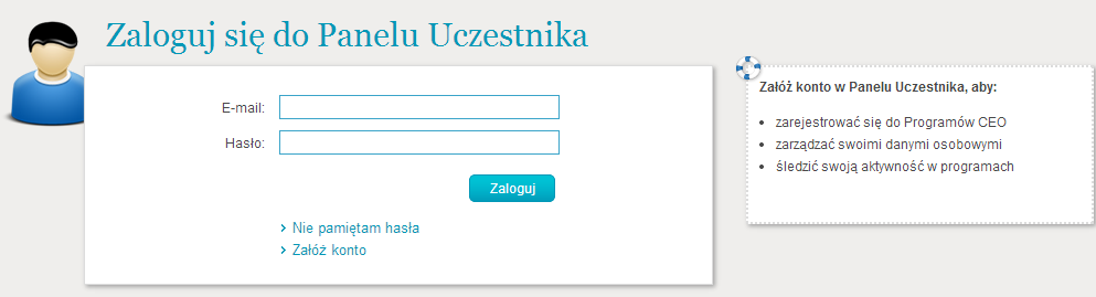 KROK 2 Tworzenie konta cz. 1/2 Aby utworzyć konto w Społeczności CEO, należy wybrać opcję Załóż konto. KROK 3 Tworzenie konta cz.