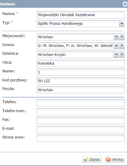 W celu zmiany danych organu prowadzącego należy skorzystać z przycisku Dodawanie nowej jednostki publicznej do rejestru szkół Użytkownik o uprawnieniach administratora Platformy może dodać nową