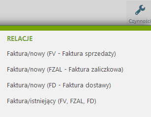 47 Rys. 44 Menu Relacje z przykładowymi dokumentami możliwymi do utworzenia 3.