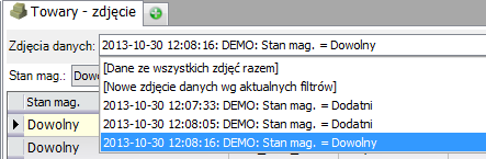 Rys. 164 Opcja Nowe zdjęcie danych Spowoduje to uaktywnienie filtrów oraz przycisku Wczytaj. Ustawiamy filtry naciskamy przycisk. Rys. 165 Wczytywanie danych wg ustawień filtrowania Rys.