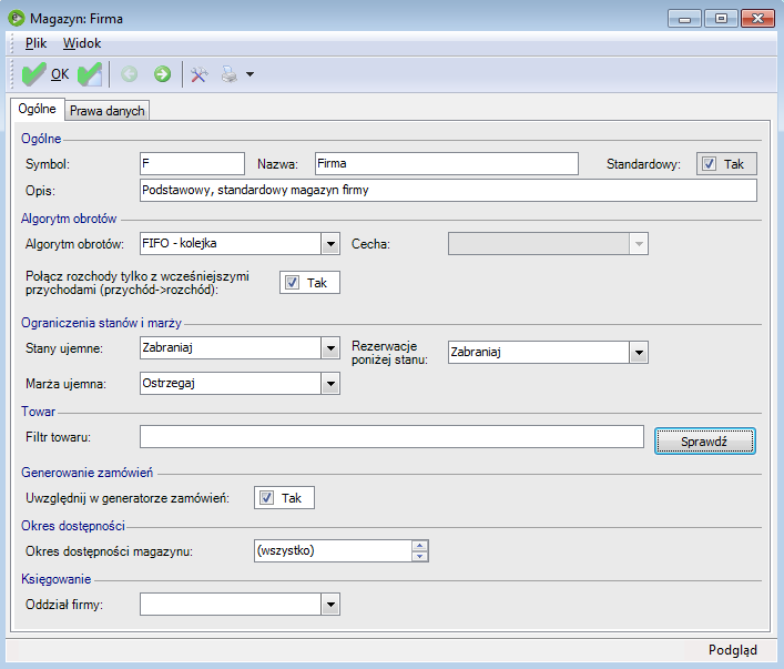 zakładki Ogólne wypełnia się automatycznie. Pole Symbol może wchodzić w skład numerów dokumentów, więc wskazane jest, by nie był to długi ciąg znaków. Rys.