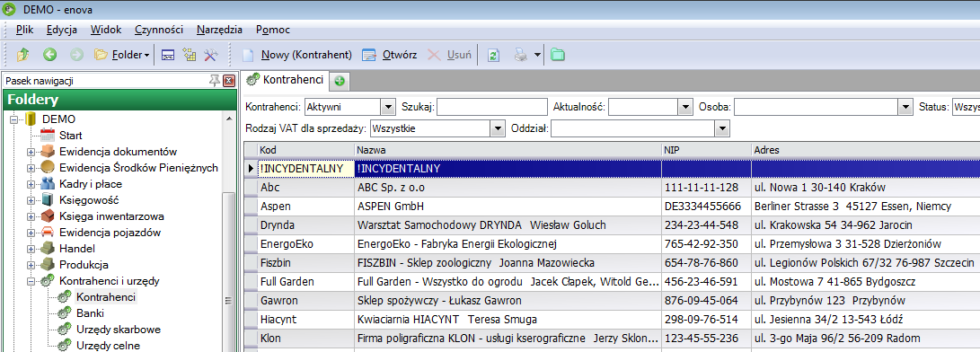 Stany magazynowe Zasoby Rozchód zasobów Schematy opakowań Okresy magazynowe Dokumenty razem i pozostałe wszystkie dokumenty wystawiane w module Handel prezentowane na wspólnej liście Deklaracje listy