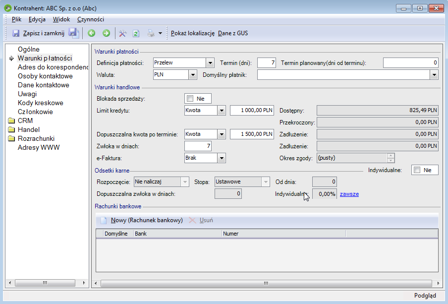 Karta kontrahenta Poniżej opisano niektóre zagadnienia związane z zapisem danych na karcie kontrahenta. Warunki płatności - zakładka karty kontrahenta Rys.