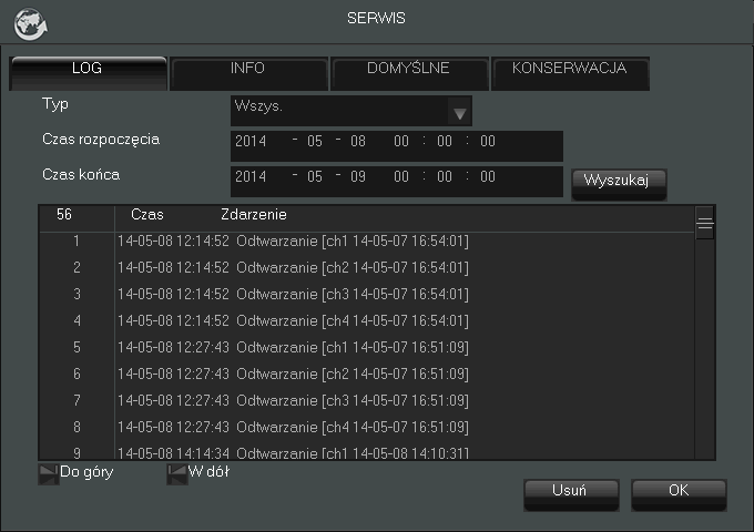 NVR-3404POE, NVR-3408POE,NVR-3408POE-H2, NVR-3416 Instrukcja obsługi wer.1.1 MENU REJESTRATORA Aby rozłączyć użytkownika należy zaznaczyć pole przy nazwie użytkownika a następnie kliknąć przycisk ROZŁACZ.