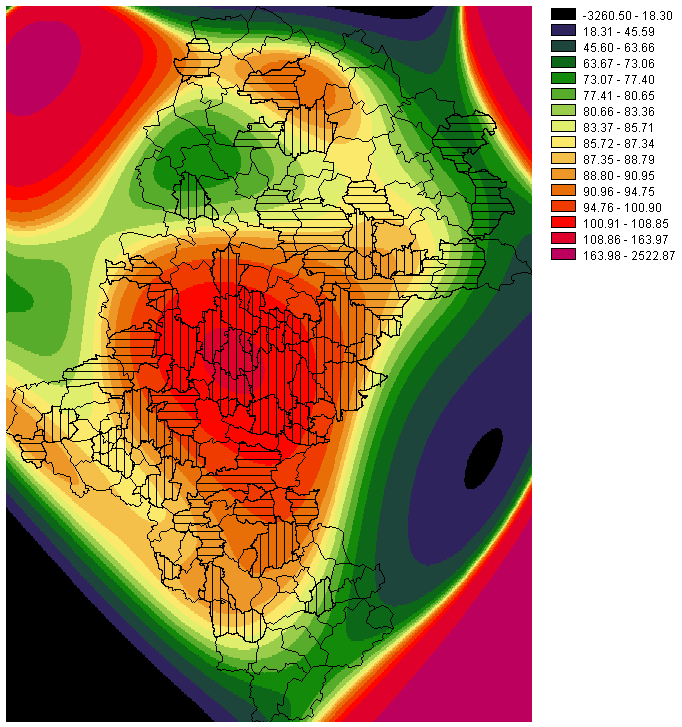 Mapa 47. Syntetyczna ocena MCE zmienne poddane ważeniu 69 Źródło: opracowanie własne Mapa 48.