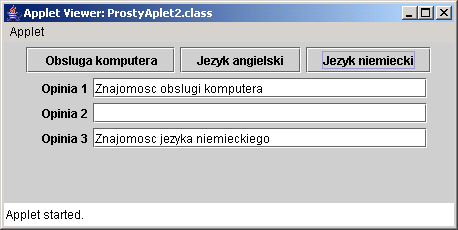 Przykład 1 a) Program ProstyAplet2.