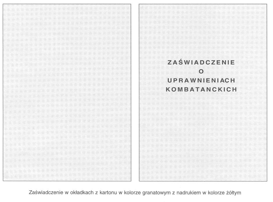 ZAŚWIADCZENIE O UPRAWNIENIACH KOMBATANCKICH wystawione przez Ministerstwo Pracy i Polityki Socjalnej Zaświadczenie w okładkach z