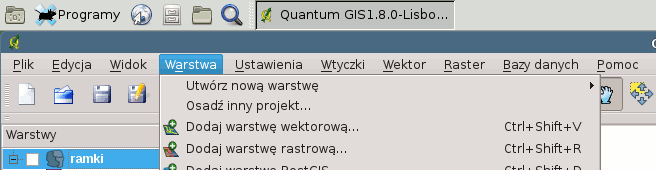 a z menu warstwa dodaj warstwę wektorową możemy podczytać utworzony plik esri. Warto zapisać projekt QGis (naciskamy dyskietkę).