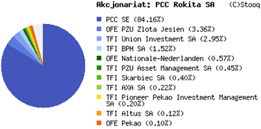 Wg stanu na 30 czerwca 2016 r. akcjonariat spółki wyglądał następująco: Ponad 84 proc. udziałów w PCC Rokita posiada koncern PCC SE.