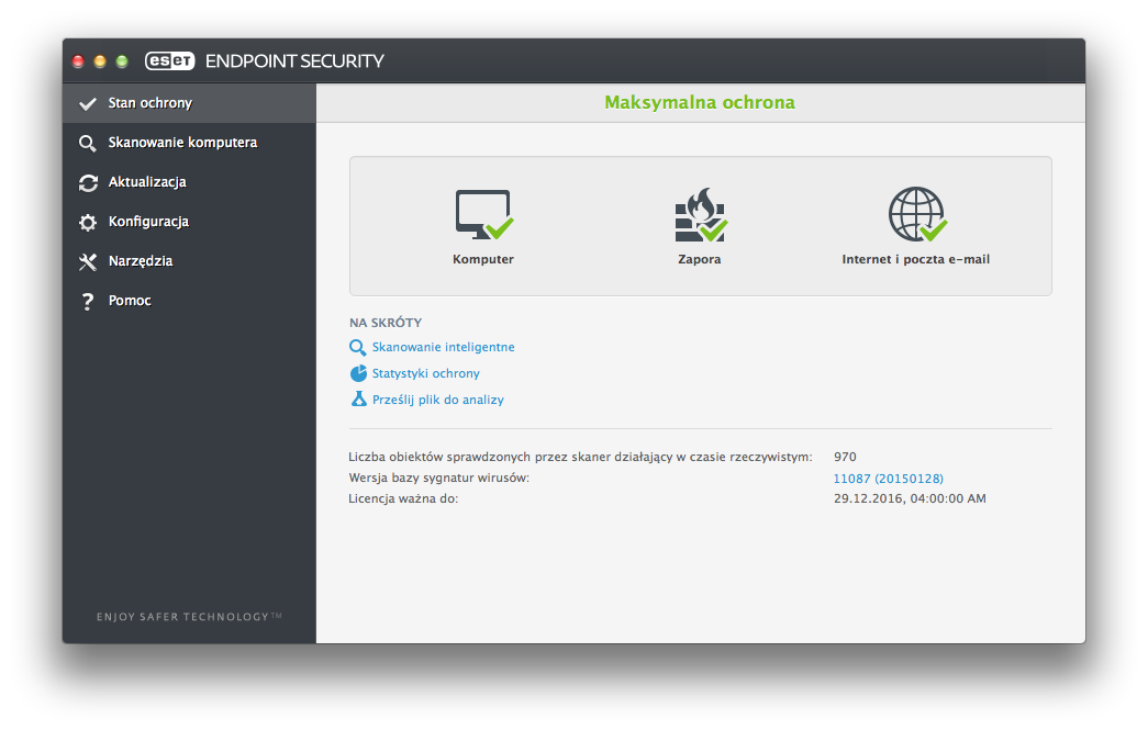 6.1 Skróty klawiszowe Skróty klawiszowe dostępne w programie ESET Endpoint Security: cmd+, wyświetla preferencje programu ESET Endpoint Security.