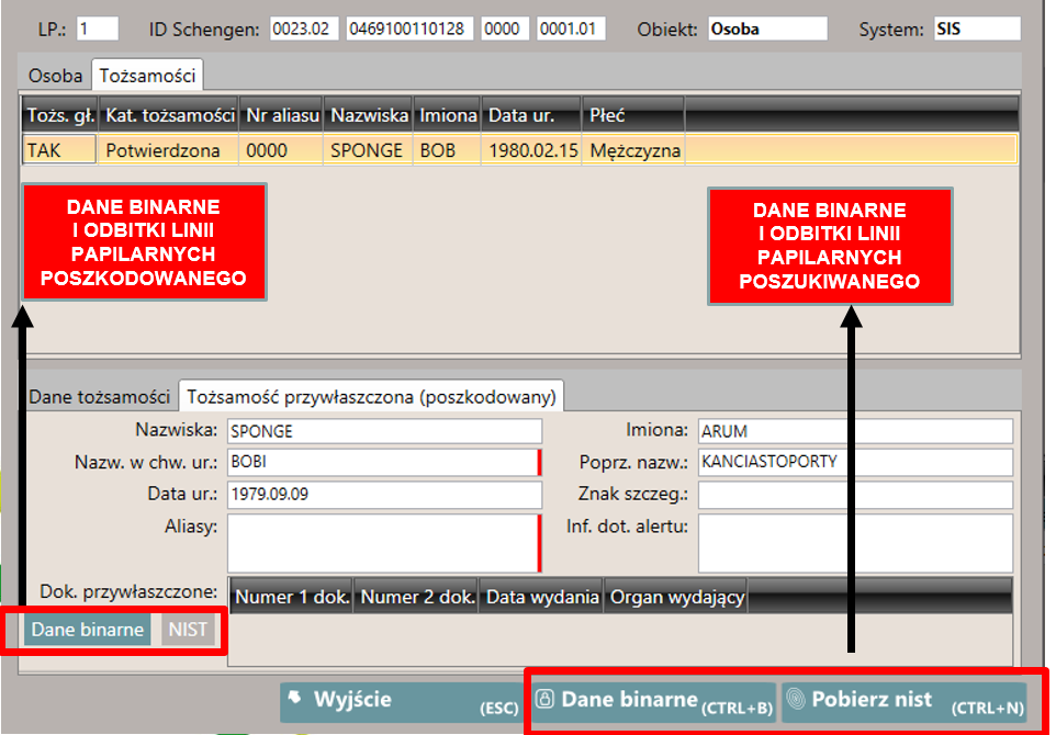 Szczegóły alertu na osobę systemu SIS z