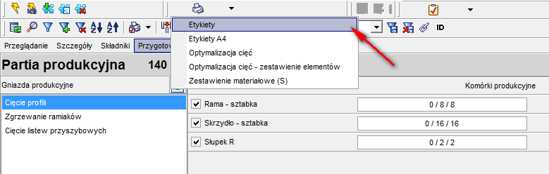 Jeżeli chcemy zobaczyd raport, na którym pojawią się etykiety do wydruku, postępujemy w następujący sposób: