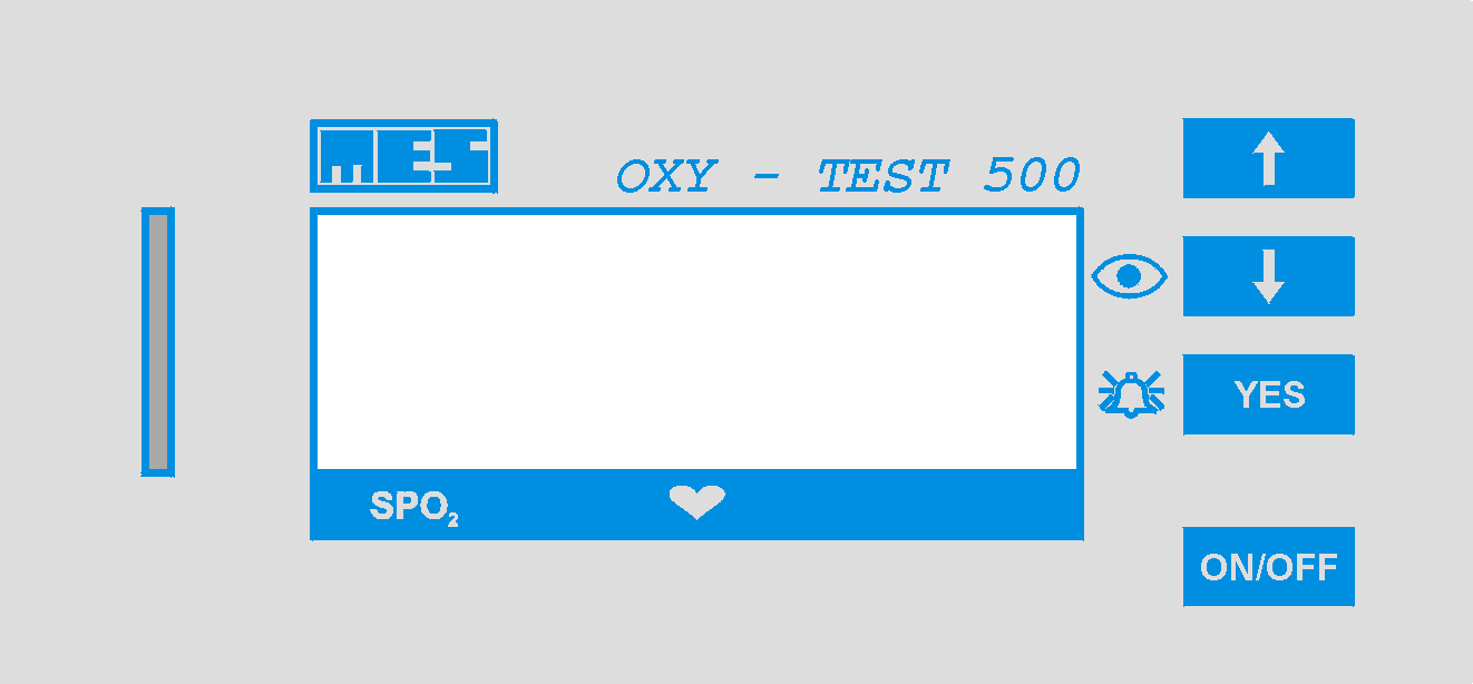 1. Pomiar. Opis płyty czołowej puls oksymetru OXY TEST 500. Okienko wyświetlacza LCD. Okienko sygnalizacji pulsu/alarmu. Przycisk włącz/wyłącz. [1] Przycisk zatwierdzania i wejścia do programu SETUP.