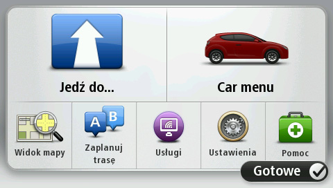 Po nawiązaniu połączenia pomiędzy urządzeniem nawigacyjnym i samochodem, w menu głównym urządzenia nawigacyjnego pojawi się przycisk Car menu.