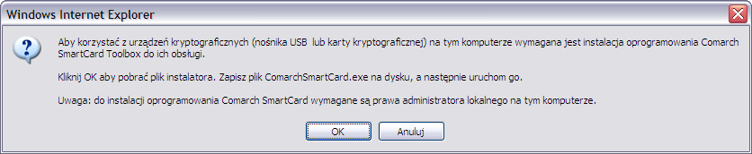 2. Instalacja oprogramowania Comarch SmartCard do obsługi urządzeń kryptograficznych Kolejną czynnością, którą należy wykonać, jest zainstalowanie oprogramowania Comarch SmartCard - jest ono