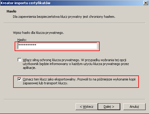 Alternatywą dla importu klucza prywatnego jest pozostawienie