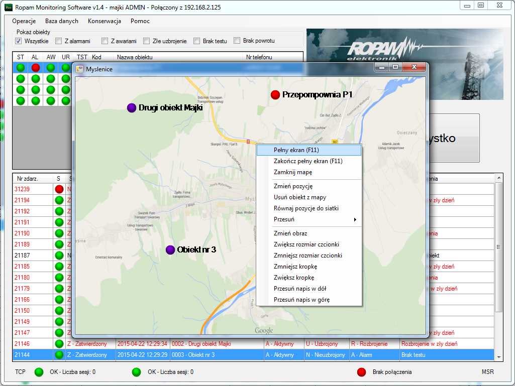 RMS-500 Oprogramowane stacj montorowana, serwera: * lcencja: 1 serwer, 5 klentów, do 500 obektów, beztermnowa, * wzualzacja, nadzór archwzacja danych z central termnal GSM frmy Ropam, * sterowane