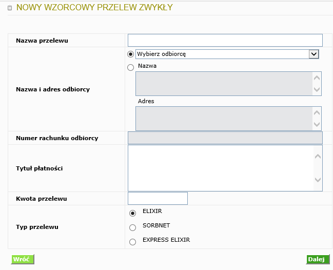 Przelew wzorcowy W przypadku, gdy wykonywanych jest wiele przelewów na konkretny rachunek, dużym ułatwieniem jest stworzenie tzw. przelewu wzorcowego.