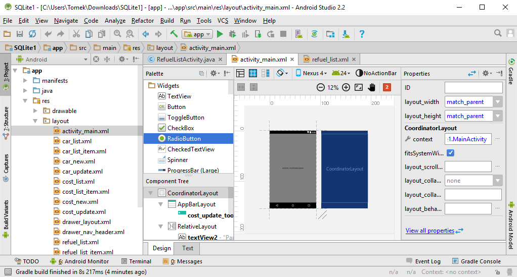 Układy XML w Android Studio Android Studio zawiera również edytor typu