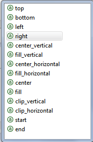 LinearLayout Gravity 1.3 Layout_Gravity Używana by wskazać, jak wyrównane są elementy. Zwykle widżety pozycjonowane są do lewej, górnej strony.