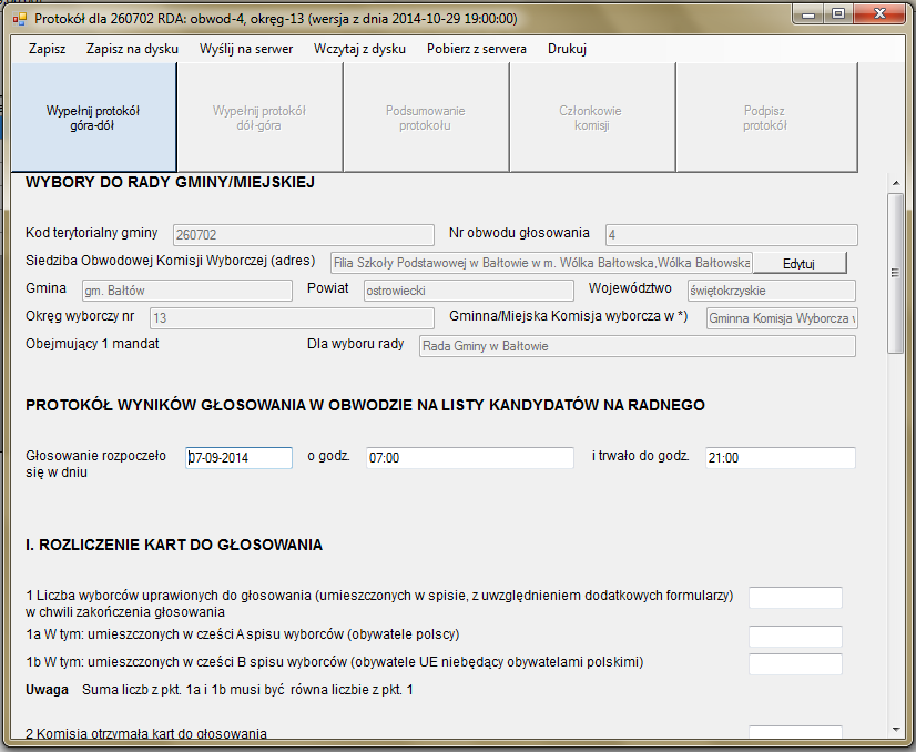 WYPEŁNIANIE PROTOKOŁÓW Po wybraniu przycisku Nowy bądź Edytuj użytkownik przechodzi do wypełniania protokołu. Formularz protokołu wyświetla się w nowym oknie.