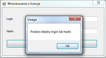 Jeśli użytkownik nie posiada na dysku pożądanej licencji może o nią zawnioskować do systemu wyborczego poprzez przycisk wnioskuj o licencję.