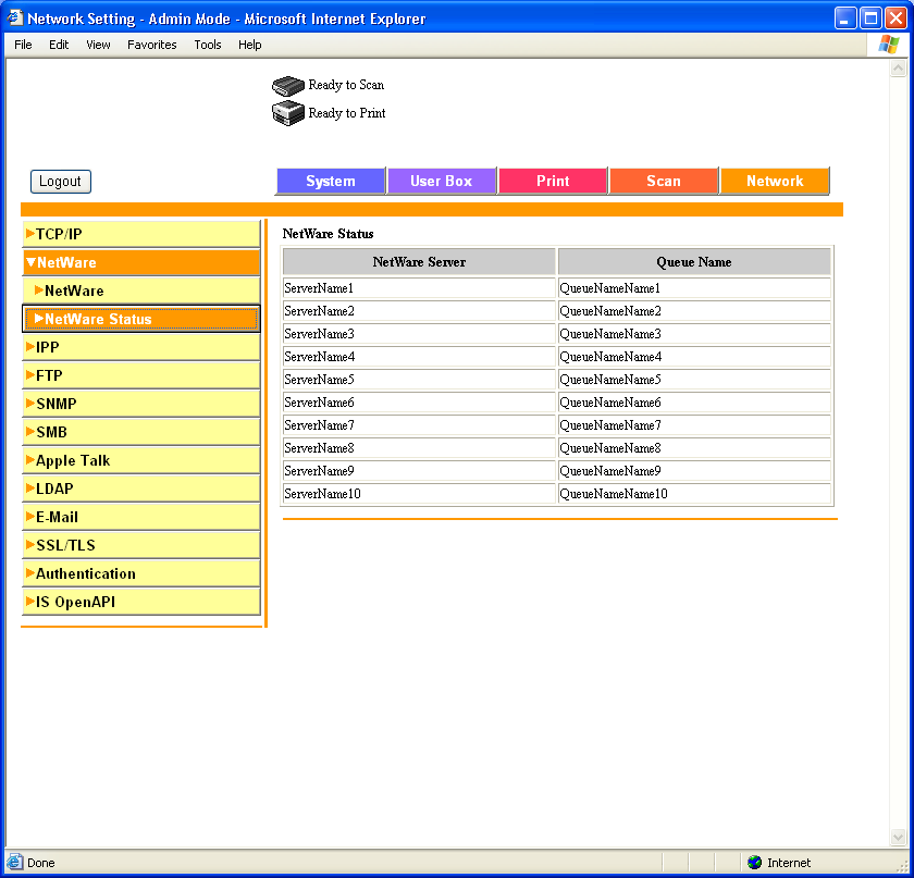 5 Określanie ustawień z użyciem programu PageScope Web Connection NetWare