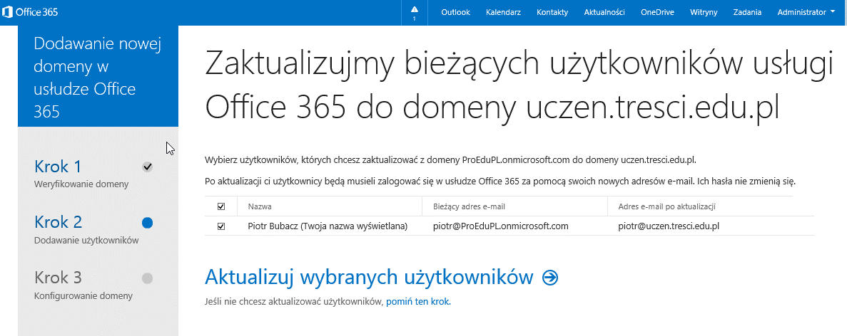 9. Powróć do strony weryfikacji domeny w portalu administracyjnym usługi Office 365 i kliknij przycisk Gotowe rekord został dodany. 10.