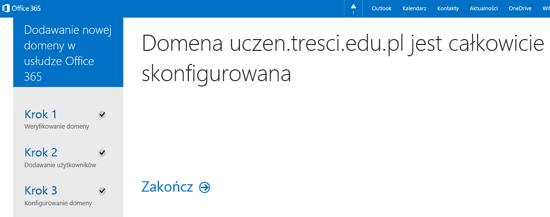 17. Po udanej konfiguracji zostanie wyświetlone