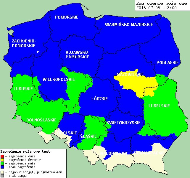 Zagrożenie pożarowe w lasach Ostrzeżenia hydro/meteo BRAK