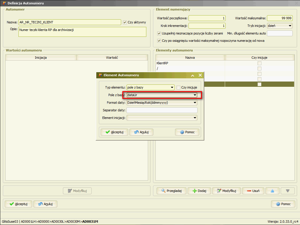 1.3 Zmodyfikowano definicję autonumeru 'AR_NR_TECZKI_KLIENT'.