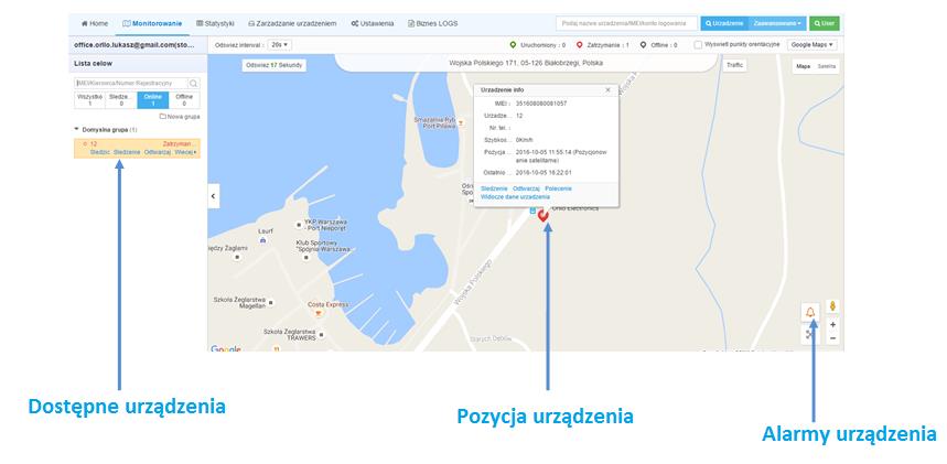 Śledzenie urządzenia: Urządzenie aktywne Online(1)