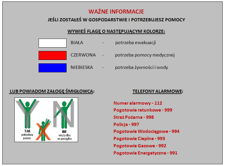 EWAKUACJA nie zwlekaj z ewakuacją, stosuj się do poleceń wydawanych przez prowadzących ewakuację dzieciom i osobom z ograniczoną świadomością znajdującym się pod Twoją opieką przypnij do ubrań kartki