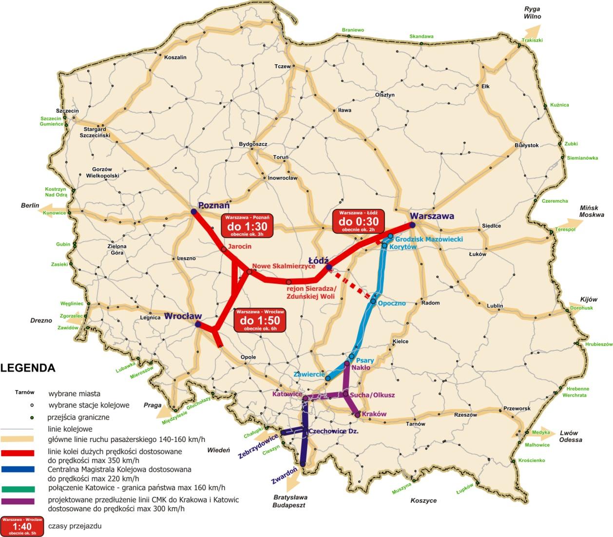 Rys. 1. System kolei dużych prędkości w Polsce do 2020 r.