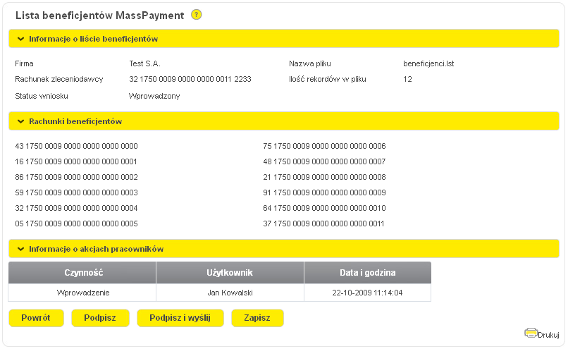 Informacje o liście beneficjentów Sekcja ta zawiera szczegółowe informacje o liście beneficjentów MassPayment.