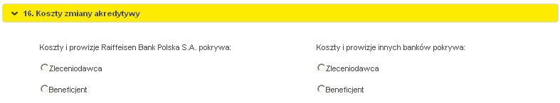 15.2.3 Zmiana Akredytywy Zlecenie zmiany akredytywy służy do zlecania dokonania zmian w warunkach wystawionej przez bank akredytywy.