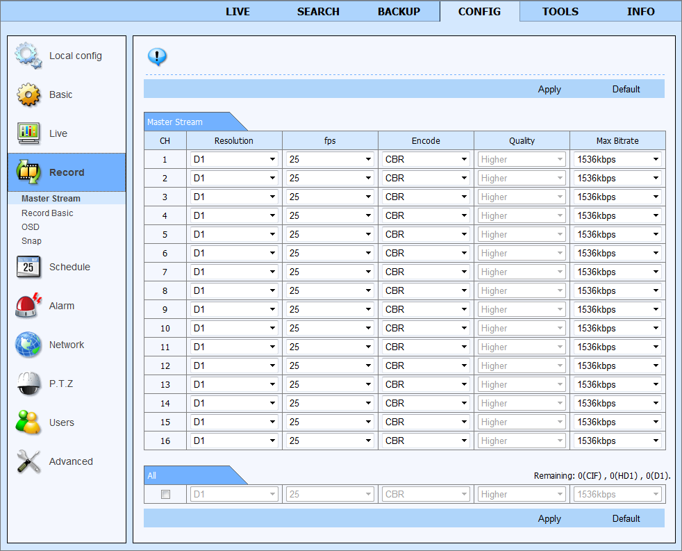 Local configuration is responsible for setting paths for saved video files and snapshots, as well as