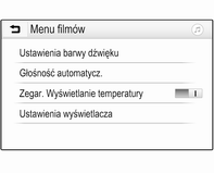 122 Urządzenia zewnętrzne Wyświetlanie zegara i temperatury Aby wyświetlać czas i temperaturę w trybie pełnoekranowym, należy włączyć opcję Zegar. Wyświetlanie temperatury.